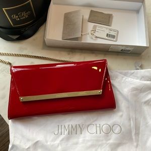Jimmy Choo Margot Clutch Patent Red Leather